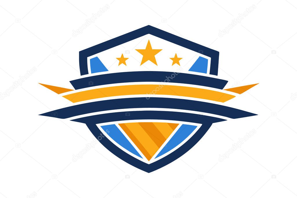 Stylish Shield Logo with Stars and Ribbon, Perfect for Brand Identity