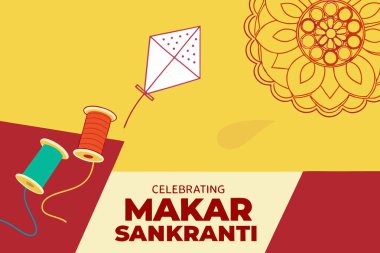 Makar Sankranti uçurtma festivali için renkli bir illüstrasyon.