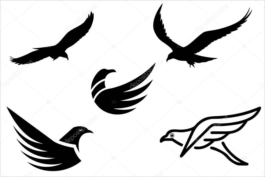 Abstract Black and White Eagle Bird Silhouettes in Flight