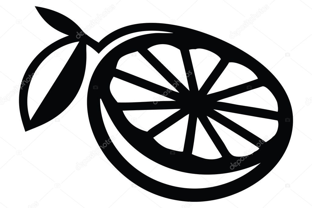 A stylized black and white graphic of a sliced lemon.