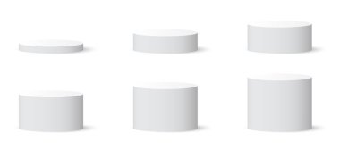 3d daire podyum, kaide ve platform seti, sahne, silindir, sütun platformu ürün için, yuvarlak beyaz daire boş aşamalar izole şablon