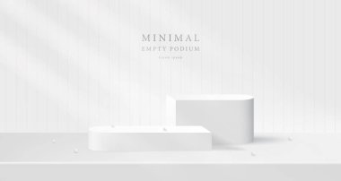 Beyaz duvar kare fayanslı 3D beyaz yuvarlak ürün podyumu. Soyut kompozisyon minimalist tasarımı. 3D Stüdyo Showroom kozmetik ürün kaidesi, Moda Sahnesi Moda Moda Moda Moda Moda Sahnesi.