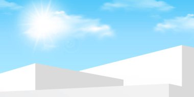 Gökyüzü Mavi Bulut Arkaplanı, Beyaz Podyum Basamağı, Yaz Kozmetik Ürün Sunum Sancak Tasarımı, Vector Doğa Sahnesi Gökyüzü Binası Duvarlı Gökyüzü Manzarası