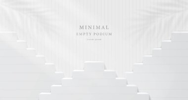3d gri sahne arkaplan ürünü yaprak platformlu podyum sahnesi. Gri arkaplan vektörü 3d podyumlu. Kozmetik ürünleri gösteriyor. Beyaz arkaplanda 3d sahne gösterimi