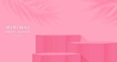 Pembe ve gölgeli 3 boyutlu pembe podyum. Minimalist tasarımda soyut geometrik kompozisyon. 3D stüdyo ürün kaidesi, Moda Sahnesi Moda Moda Moda Moda Moda Sahnesi.