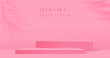 Pembe ve gölgeli 3 boyutlu pembe podyum. Minimalist tasarımda soyut geometrik kompozisyon. 3D stüdyo ürün kaidesi, Moda Sahnesi Moda Moda Moda Moda Moda Sahnesi.