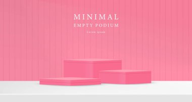 Pembe ve gölgeli 3 boyutlu pembe podyum. Minimalist tasarımda soyut geometrik kompozisyon. 3D stüdyo ürün kaidesi, Moda Sahnesi Moda Moda Moda Moda Moda Sahnesi.