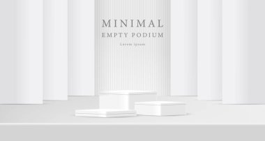 Üç boyutlu beyaz podyum, arka planda ışık ve gölge. Minimalist tasarımda soyut geometrik kompozisyon. 3D stüdyo ürün kaidesi, Moda Sahnesi Moda Moda Moda Moda Moda Sahnesi.