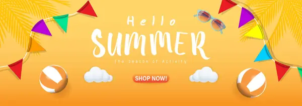 3D canlandırıcı Renkli Yaz indirimi reklam afişi, tropikal plaj titreşimleri dekorasyon arka planı.