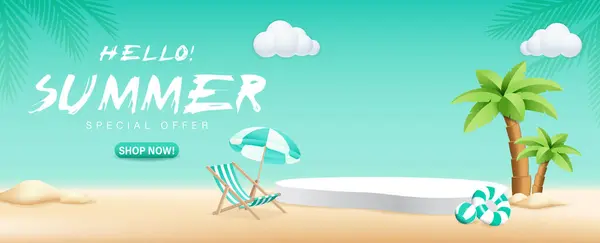 Plaj temalı açık yeşil arkaplanlı yaz afişinin vektörü