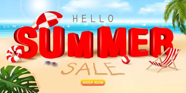 3D canlandırıcı Renkli Yaz indirimi reklam afişi, tropikal plaj titreşimleri dekorasyon arka planı.