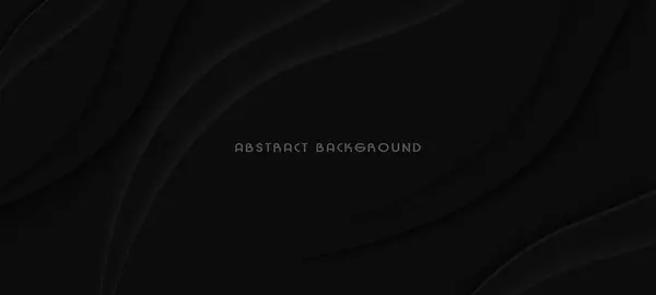 Üç boyutlu siyah geometrik arkaplan tabakası dalga dekorasyonuyla karanlık uzayda örtüşüyor. Pankart, el ilanı, kart veya broşür kapağı için minimalist modern grafik tasarım unsuru kesme biçimi konsepti