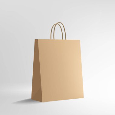 3d Kahverengi Kağıt Alışveriş Çantası Beyaz Arkaplanda Saplı Model