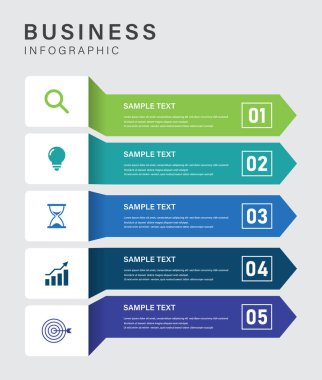 Simgeler ve Renkli Oklarla Modern 5 Adım İş Bilgileri Şablonu