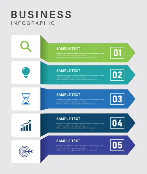 Simgeler ve Renkli Oklarla Modern 5 Adım İş Bilgileri Şablonu