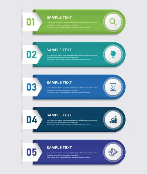 Dairesel Simgeler ve Renk Çubukları İş Sunumu İçin Modern 5 Adım Kapsülü BilgileriName