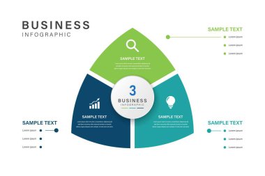 Analiz, Veri ve İnovasyon için Simgelerin yer aldığı Dairesel ve Üçgen Düzenli 3 Kısım İş Bilgileri