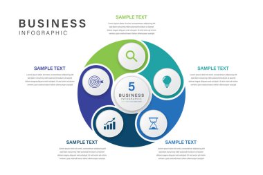 5 Step Circular Business Infographic with Icons and Central Hub