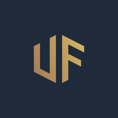 UF logosu. UF tasarımı. Beyaz UF mektubu. UF, U F harfi logo tasarımı. İlk harf UF bağlı daire büyük harf monogram logosu