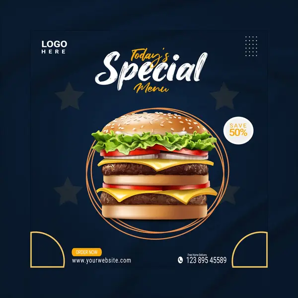 Lezzetli hamburger menüsü sosyal medya tasarım şablonu