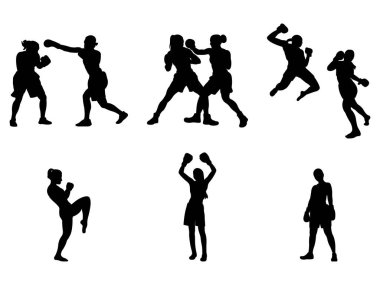 Çeşitli Atışlarda Dinamik Kadın Boksör Silüetleri