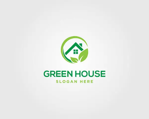 Yeşil yapraklı logo tasarımı ilham vektörü şablonlu emlak evi