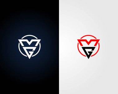 Harf MG Üçgen Logo Tasarımı Alfabe Harfleri Tek Gramlı Vektör Şablonu.