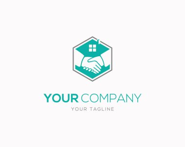 El sıkışma logosu tasarım vektörü şablonuna sahip gayrimenkul