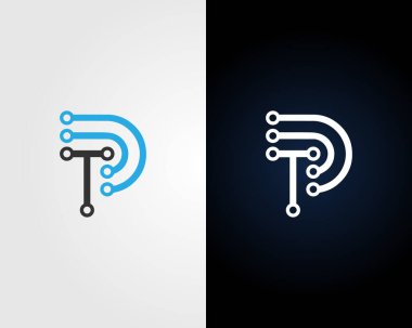 Teknoloji harfi TP veya PT soyut logo tasarımı ikon vektör şablonu