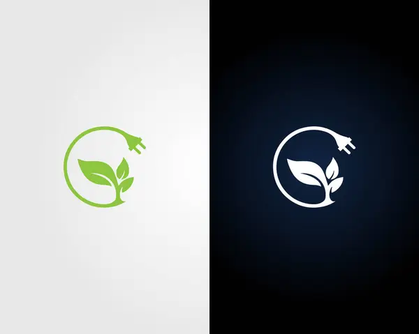 Yeşil enerjili yaprak ve tapa tasarımı kavramı modern vektör şablonu.