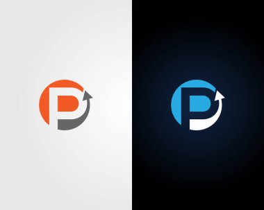P harfi ok sembolü soyut logo tasarımı ikon vektör şablonu