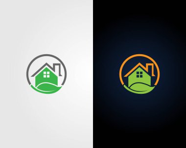 Basit taze yaprak ve ev logosu tasarım vektörü çizimi