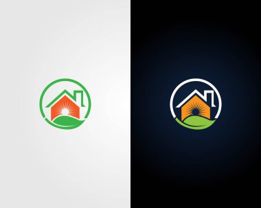 Basit taze yaprak ve ev logosu tasarım vektörü çizimi
