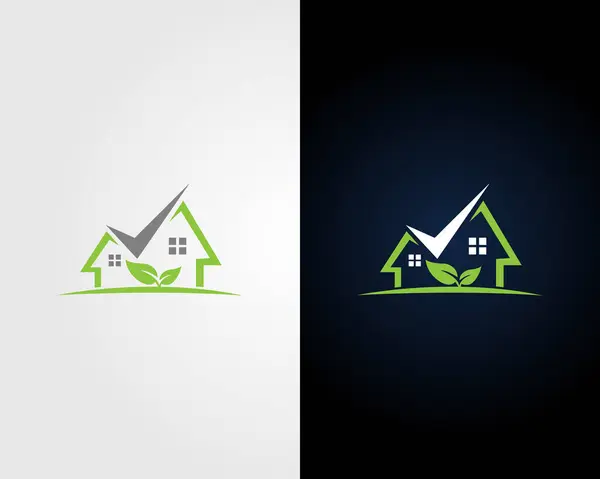 Basit taze yaprak ve ev logosu tasarım vektörü çizimi