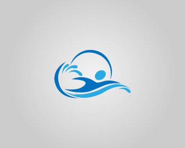 Su dalgalarıyla yüzmek ve havuz sembolü logo tasarım konsept vektörü şablonu.