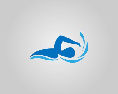 Yüzen Mavi Yüzücü Simge Logosu Tasarımı Minimalist Modern Vektör Şablonu.