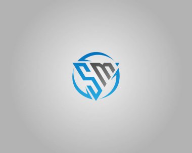 Üçgen SM Harfi İlk Logo Tasarımı Simge Vektör Şablonu.