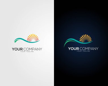 Yaratıcı Güneş ve Dalga Logosu Modern Vektör Şablonu.