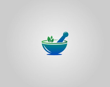 Eczane Havanı ve Şifalı Pestle Logo Tasarım Simgesi Minimum Vektör Şablonu.