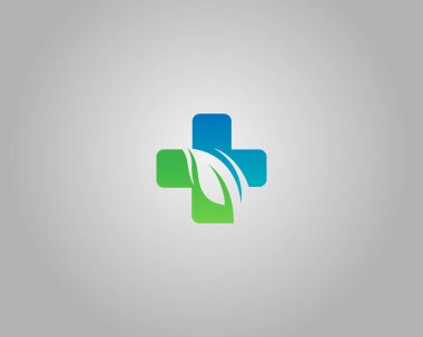 Yaprak Amblemi Logosu Tasarımlı Tıbbi Haç Modern Vektör Şablonu.