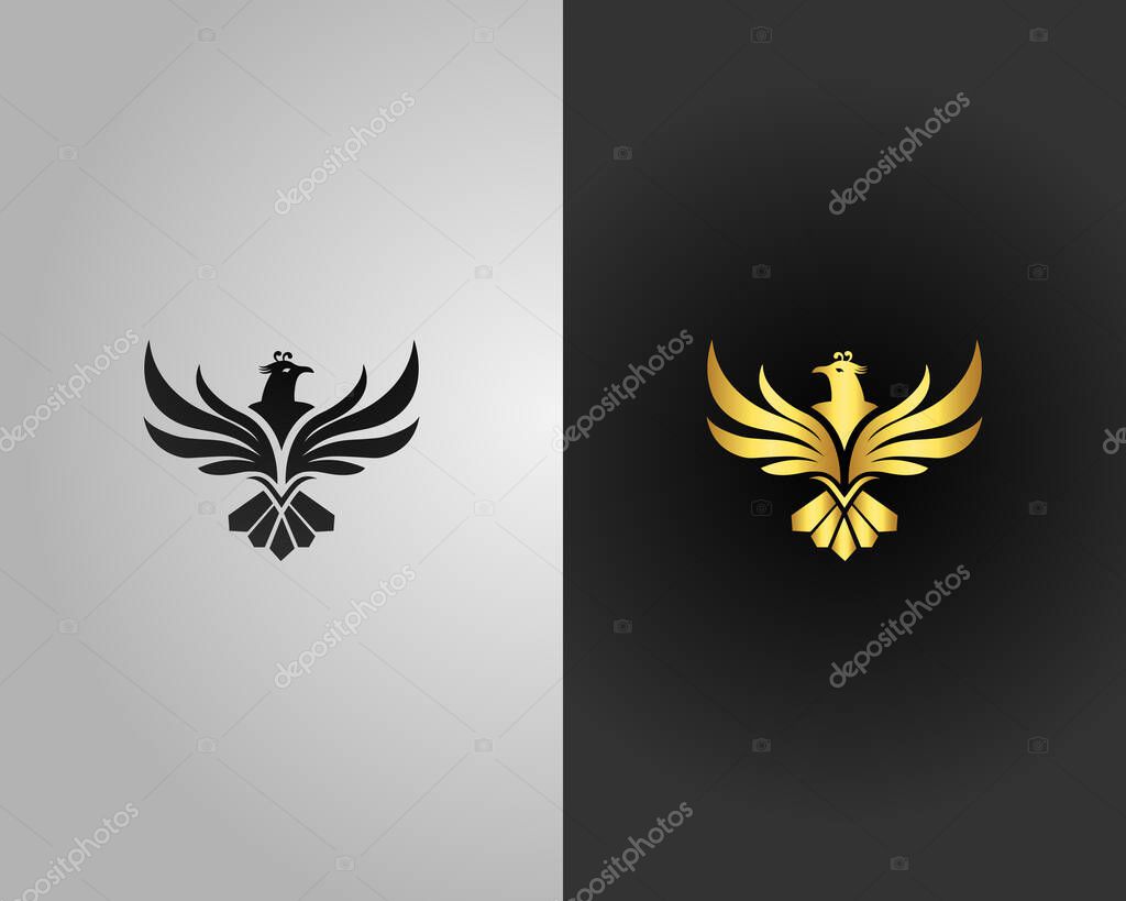 Elegant Golden Phoenix Logo Design Icon Modern Vector Template.