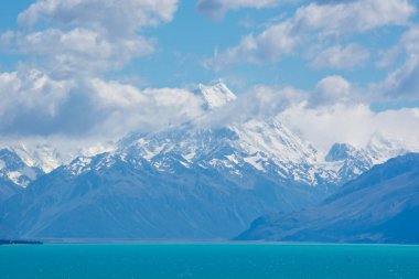 Karlı Dağlar ve Turkuaz Göl Manzarası