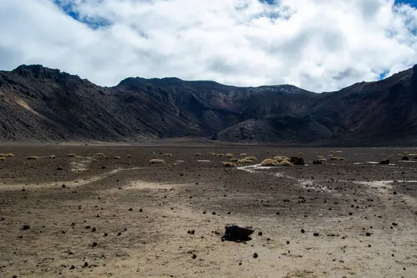 Etrafı engebeli dağlarla çevrili volkanik bir kraterin olduğu çorak bir arazi. Toprak kuru ve çatlamış, seyrek bitki örtüsü ve dağınık kayalarla. Gökyüzü parçalı bulutlu, derinlik katıyor..