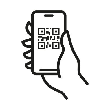 QR kod taramasından akıllı telefon simgesine. Ödeme için Qr kodu, doğrulama vektör illüstrasyonu