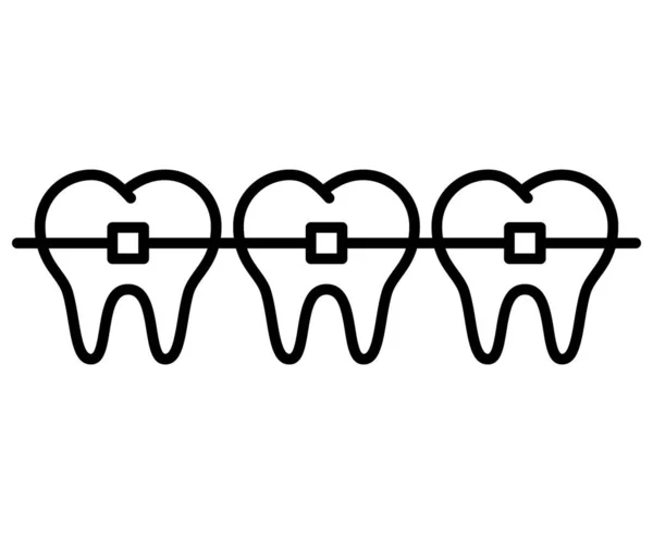Значок Контура Скобок Векторная Иллюстрация Зубных Брекетов — стоковый вектор
