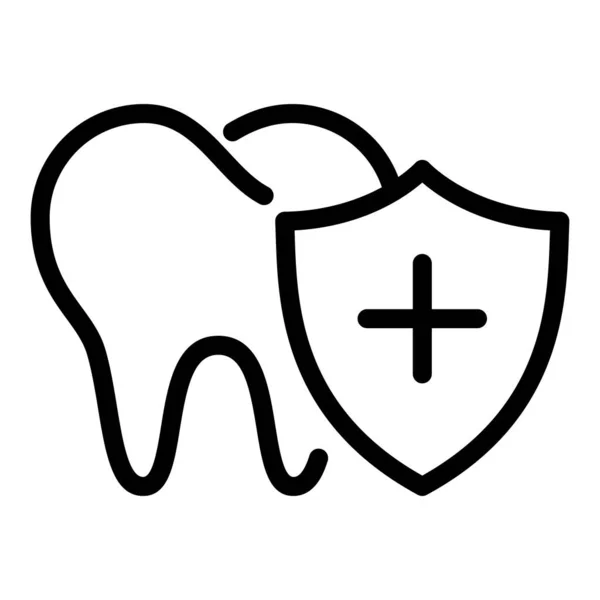 Ícone Contorno Dente Escudo Saudável Proteção Cárie Ilustração Vetorial — Vetor de Stock