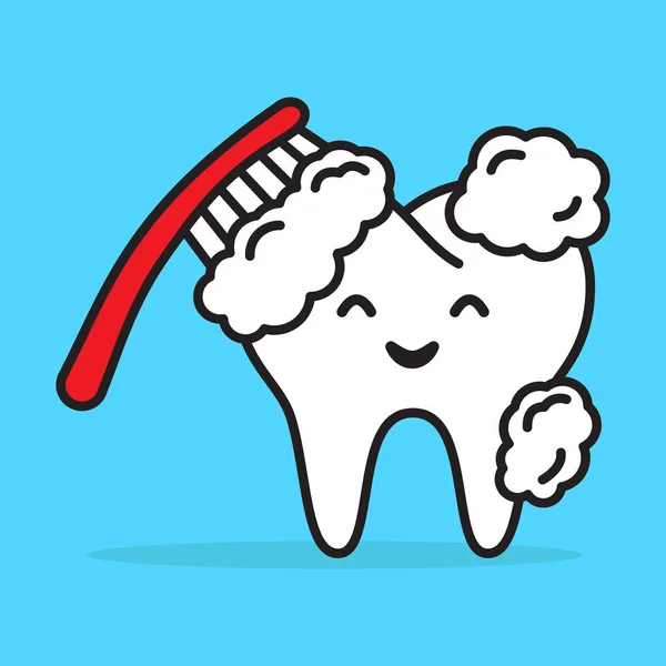 Χαριτωμένο Δόντι Βουρτσίζεις Δόντια Σου Οδοντόκρεμα Οδοντιατρικό Πρόσωπο Εικονογράφηση Διάνυσμα — Διανυσματικό Αρχείο