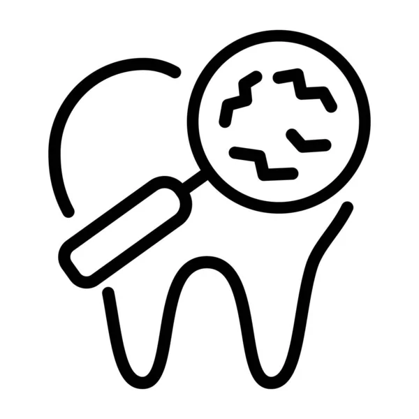 Проверьте Зубы Значке Контура Стоматолога Кариес Зуб Увеличительным Стеклом Векторная — стоковый вектор