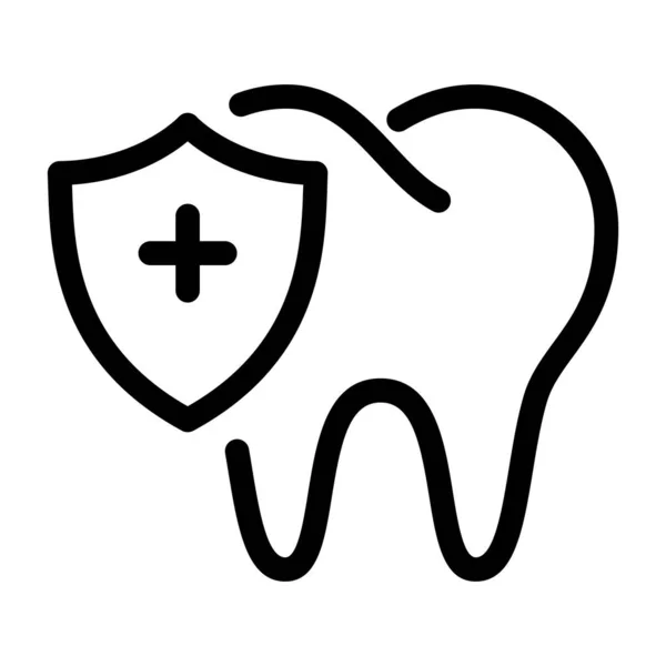 Здоровий Зуб Значок Контуру Щита Захист Від Карієсу Векторні Ілюстрації — стоковий вектор