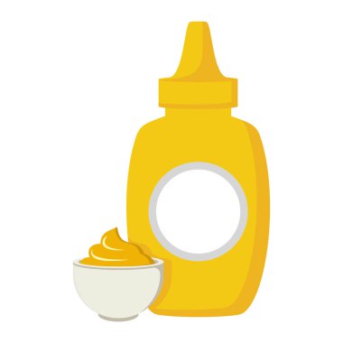 Mustard bottle flat style icon. Mustard sauce bowl symbol vector illustration.